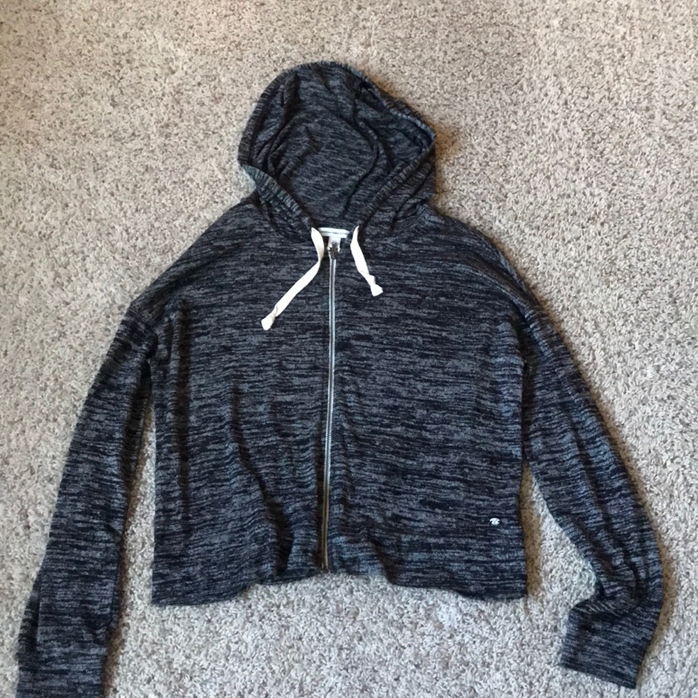 American Eagle Black Hooded Zip-Up